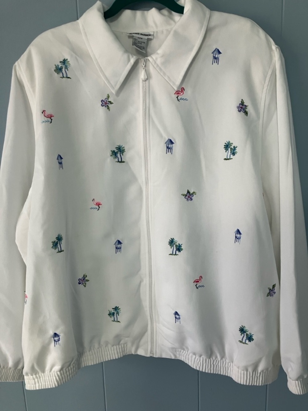 Alfred Dunner White Tropical Embroidered Zip Front Jacket Sz 22W  Beach Coastal
